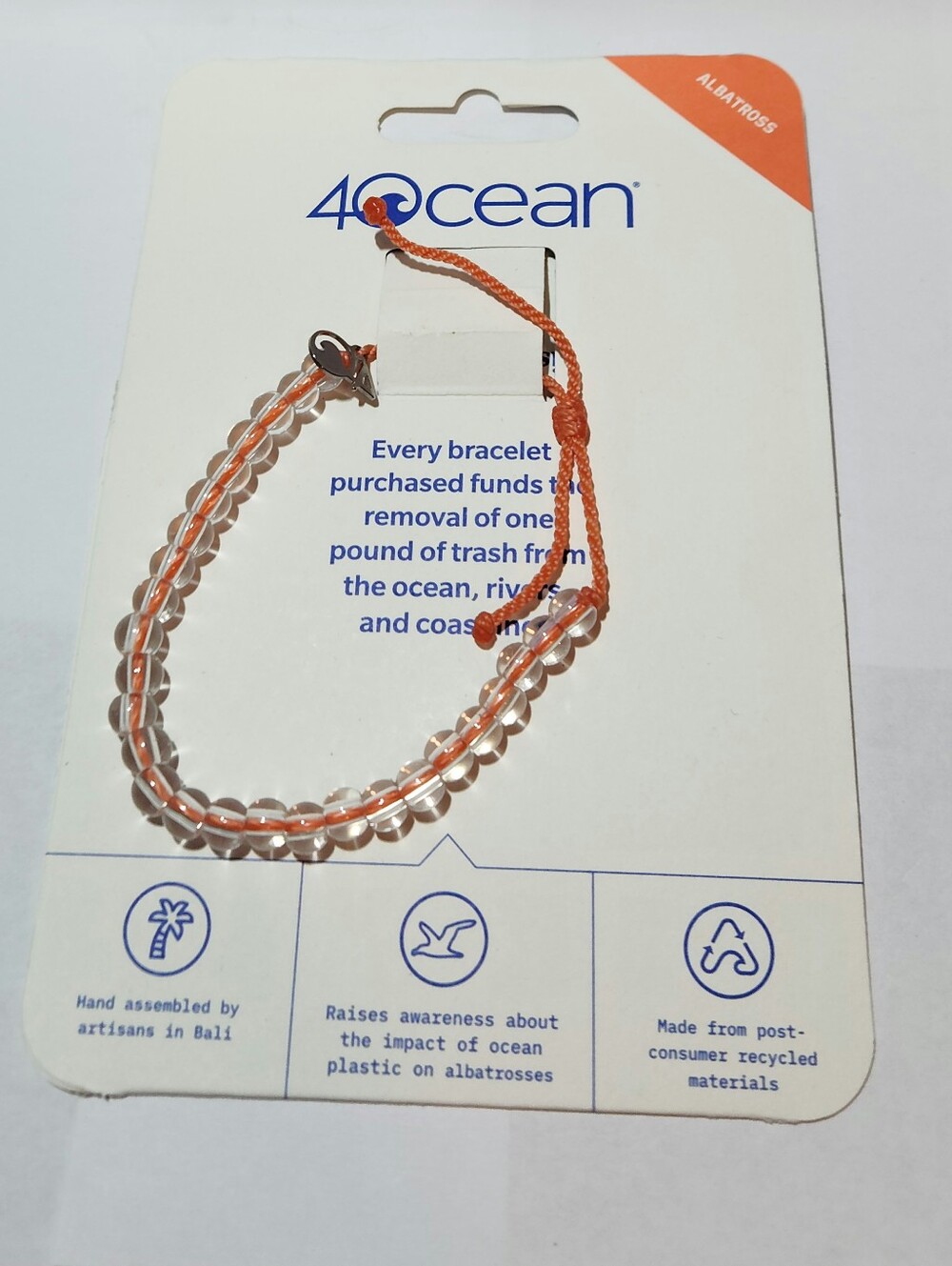 4ocean Albatross Clear Bead Bracelet with Coral Cord Limited Edition 2020